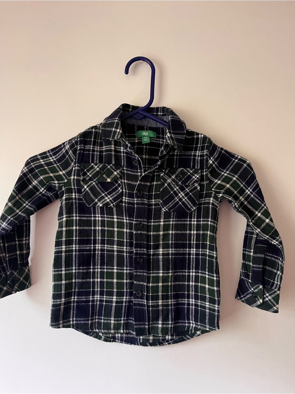 dip Boys' Toddler Navy & Green Plaid Button-Down Shirt Size 3T